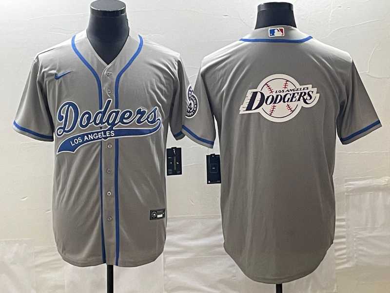 Men%27s Los Angeles Dodgers Grey Blank With Patch Cool Base Stitched Baseball Jerseys